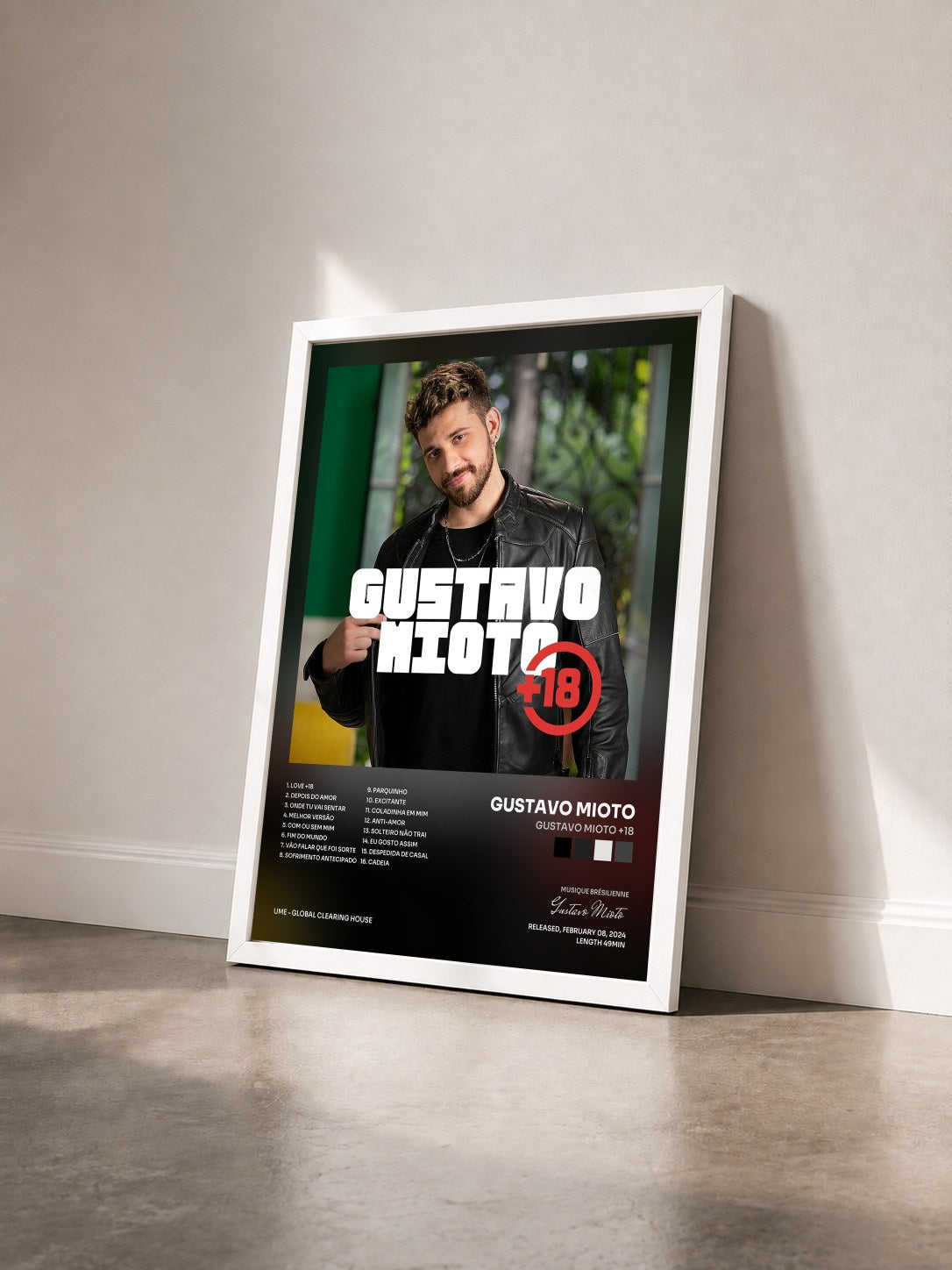 #blanc Tableau de l'album Gustavo Mioto +18 de Gustavo Mioto vu de trois quarts, cadre blanc