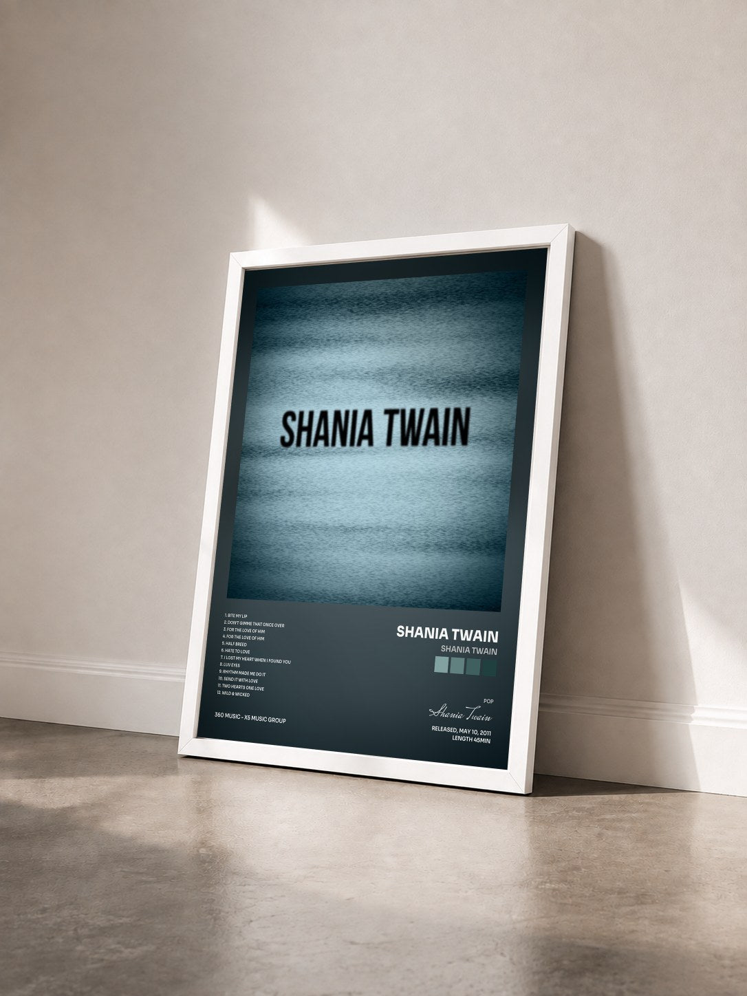#blanc Tableau de l'album Shania Twain de Shania Twain vu de trois quarts, cadre blanc