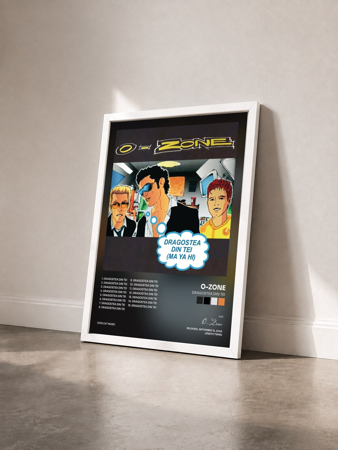 #blanc Tableau de l'album Dragostea din tei de O-Zone vu de trois quarts, cadre blanc