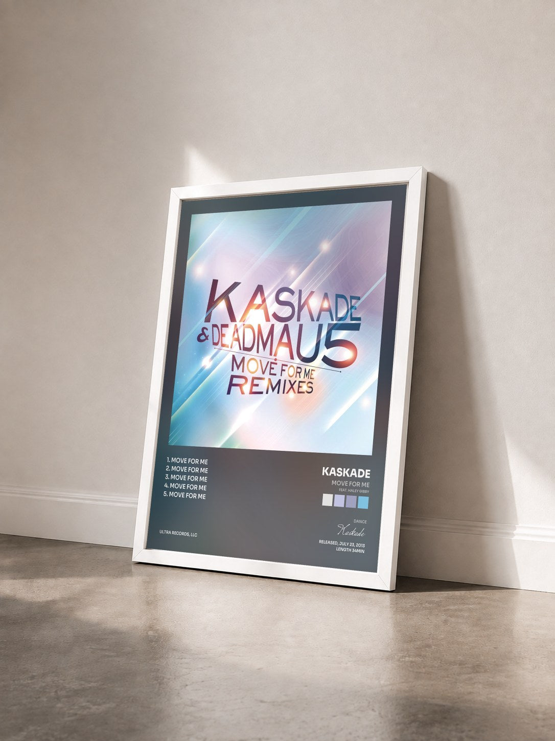 #blanc Tableau de l'album Move For Me (feat. Haley Gibby) de Kaskade vu de trois quarts, cadre blanc