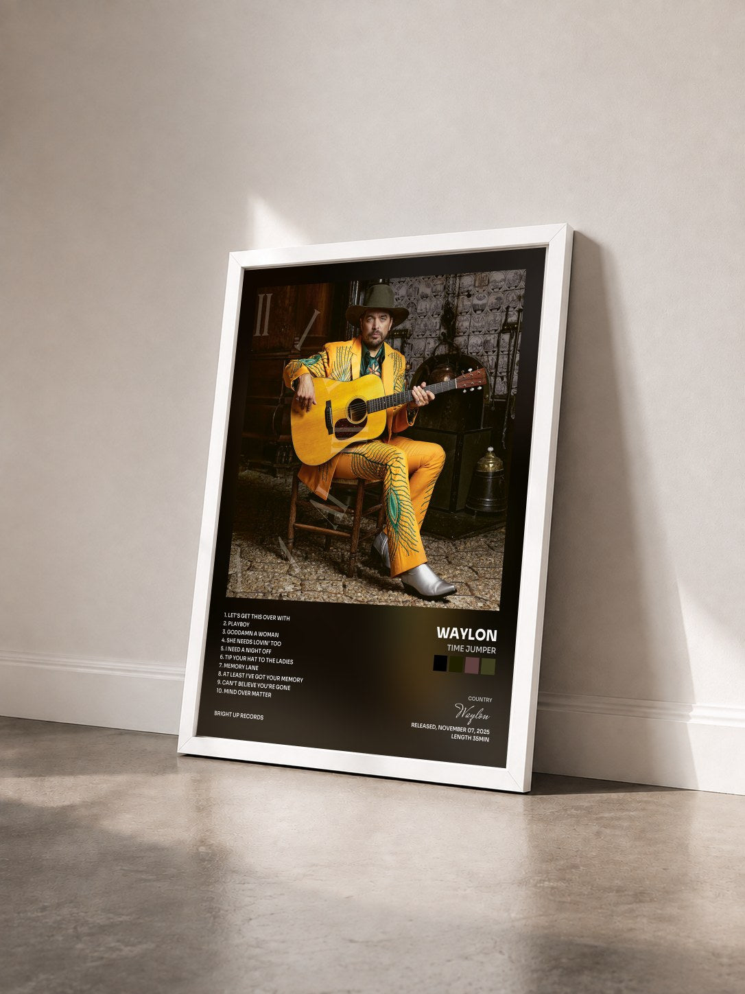 #blanc Tableau de l'album Time Jumper de Waylon vu de trois quarts, cadre blanc