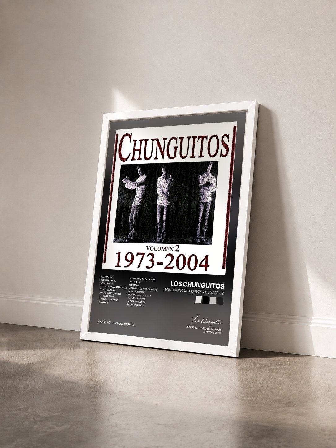 #blanc Tableau de l'album Los Chunguitos 1973-2004, Vol. 2 de Los Chunguitos vu de trois quarts, cadre blanc