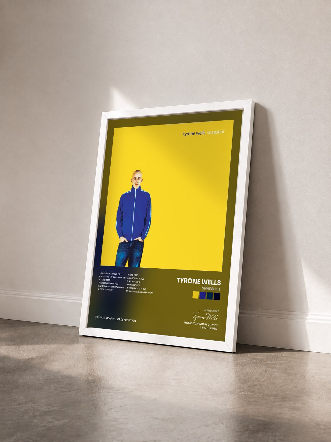 #blanc Tableau de l'album Snapshot de Tyrone Wells vu de trois quarts, cadre blanc