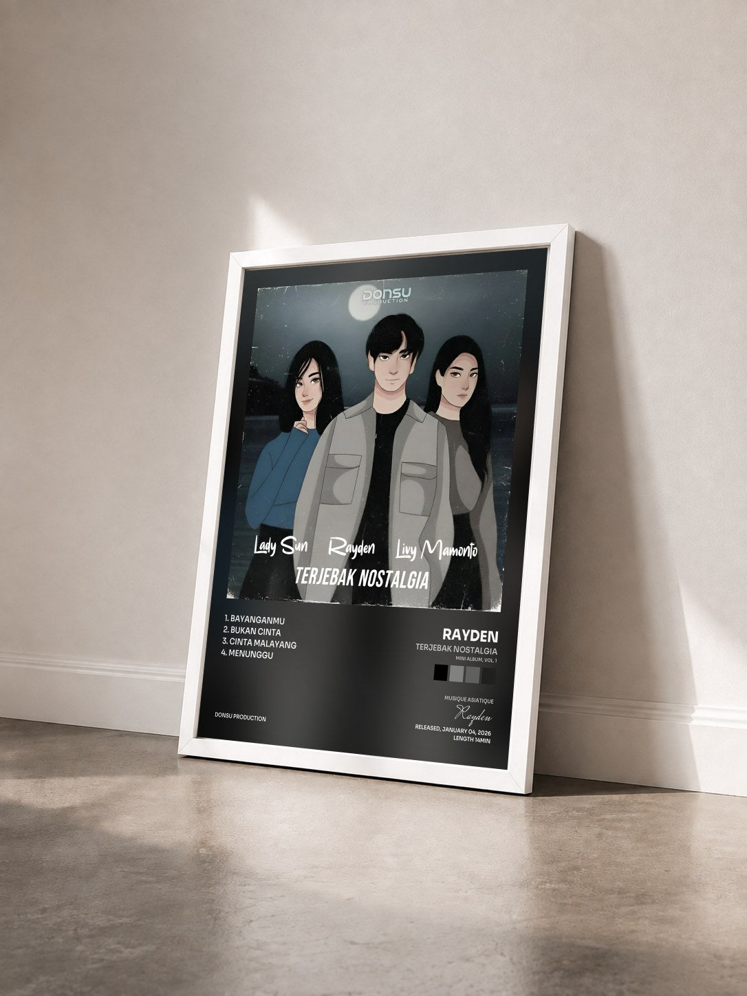 #blanc Tableau de l'album Terjebak Nostalgia (Mini Album, Vol. 1) de Rayden vu de trois quarts, cadre blanc