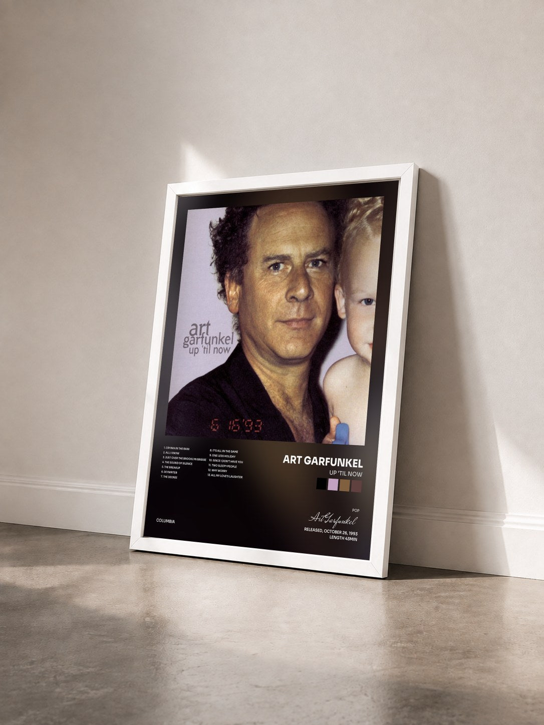 #blanc Tableau de l'album Up 'Til Now de Art Garfunkel vu de trois quarts, cadre blanc