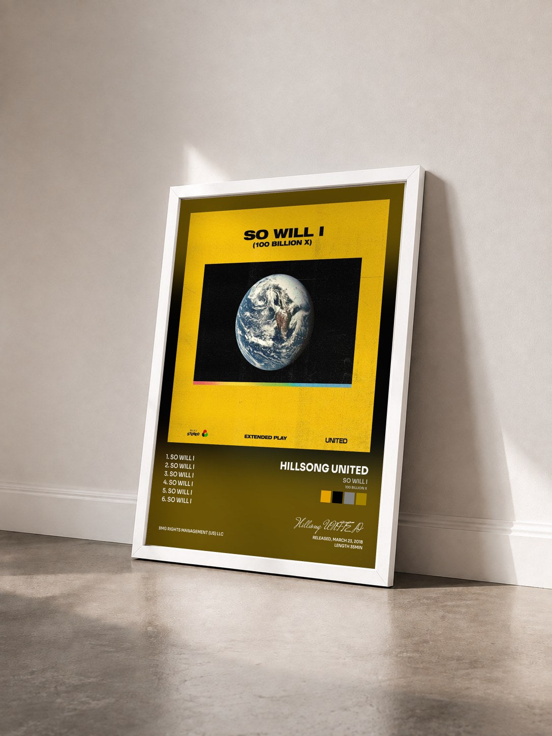 #blanc Tableau de l'album So Will I (100 Billion X) de Hillsong UNITED vu de trois quarts, cadre blanc