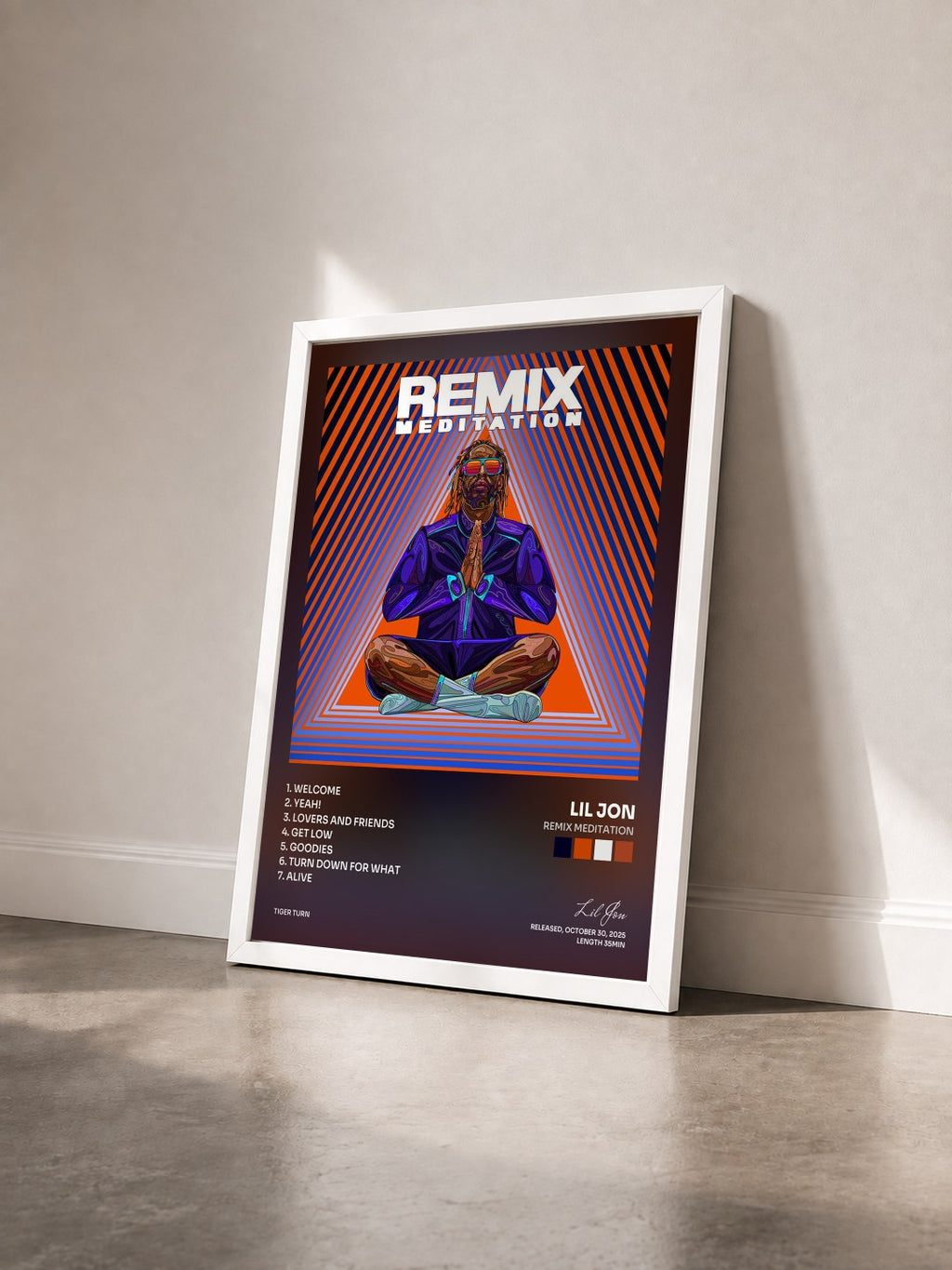 #blanc Tableau de l'album Remix Meditation de Lil Jon vu de trois quarts, cadre blanc