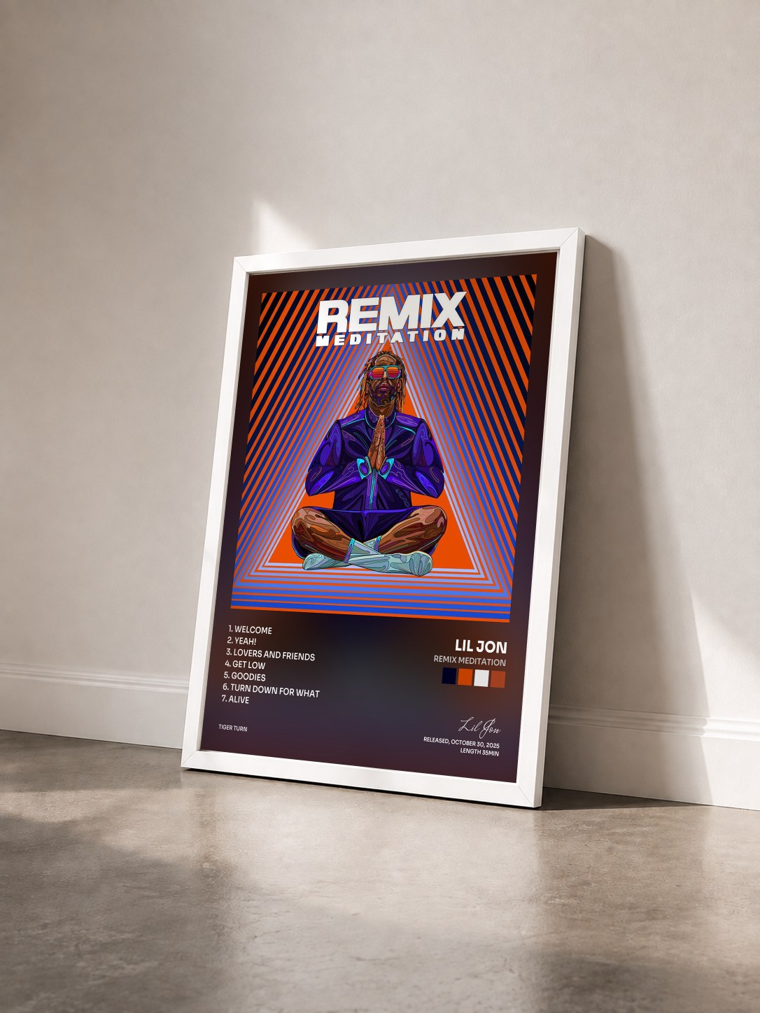 #blanc Tableau de l'album Remix Meditation de Lil Jon vu de trois quarts, cadre blanc