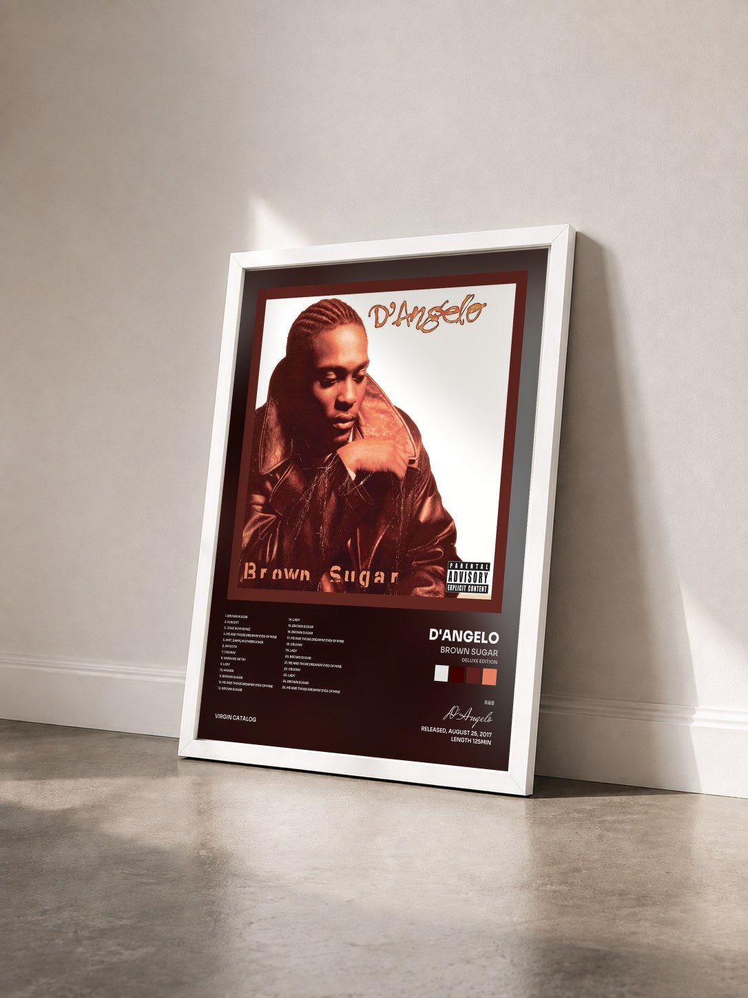 #blanc Tableau de l'album Brown Sugar (Deluxe Edition) de D'Angelo vu de trois quarts, cadre blanc