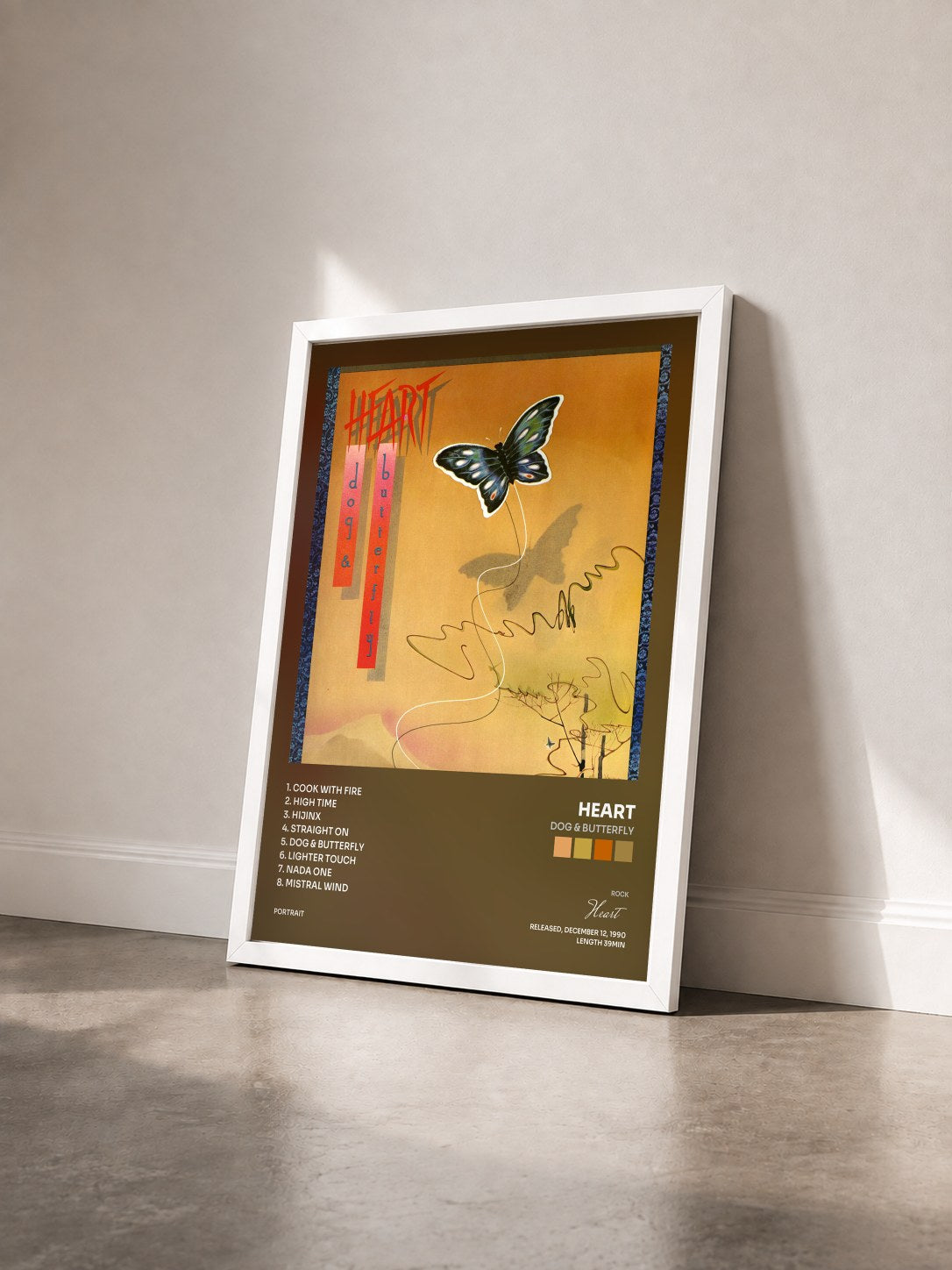 #blanc Tableau de l'album Dog & Butterfly de Heart vu de trois quarts, cadre blanc