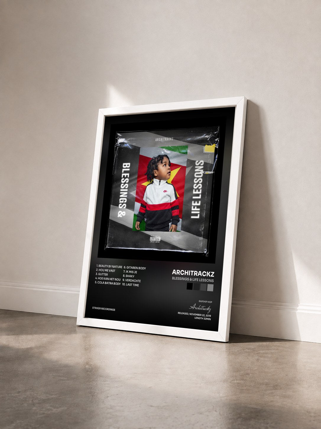 #blanc Tableau de l'album Blessings & Life Lessons de Architrackz vu de trois quarts, cadre blanc