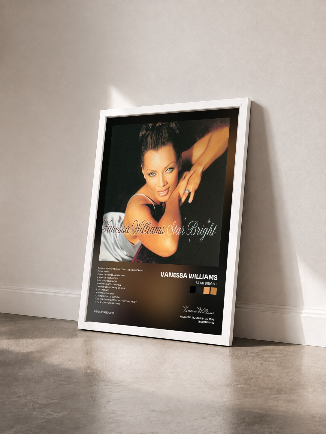 #blanc Tableau de l'album Star Bright de Vanessa Williams vu de trois quarts, cadre blanc