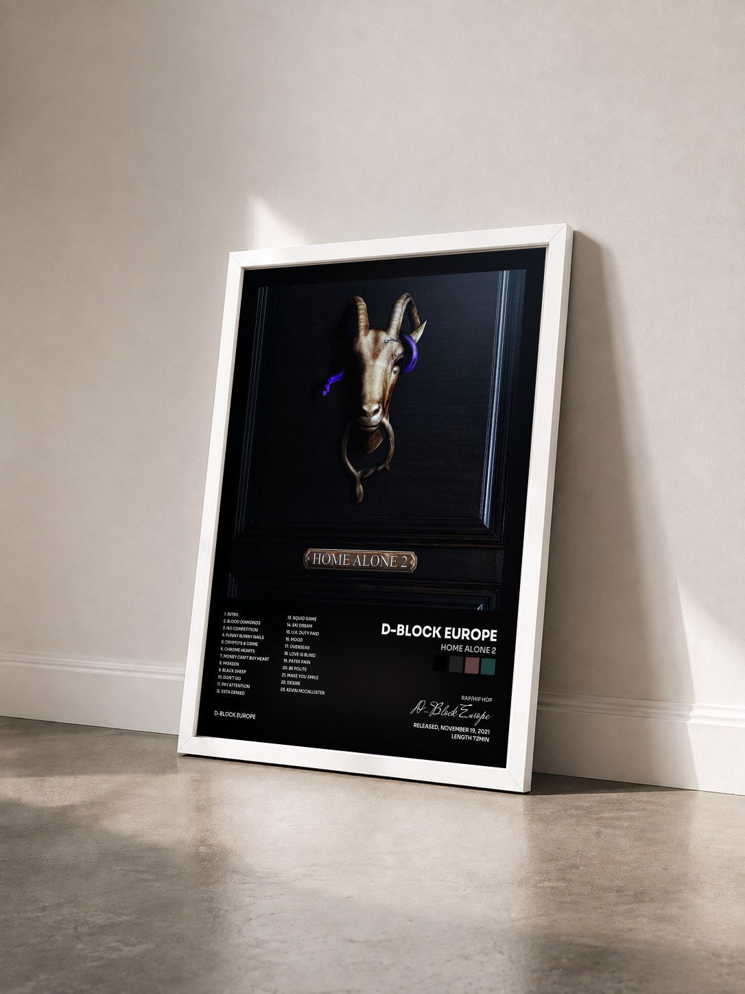 #blanc Tableau de l'album Home Alone 2 de D-Block Europe vu de trois quarts, cadre blanc