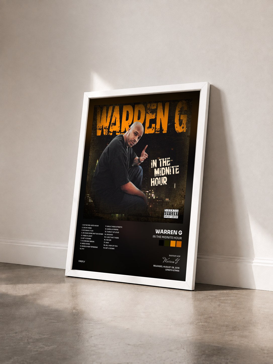#blanc Tableau de l'album In The Midnite Hour de Warren G vu de trois quarts, cadre blanc