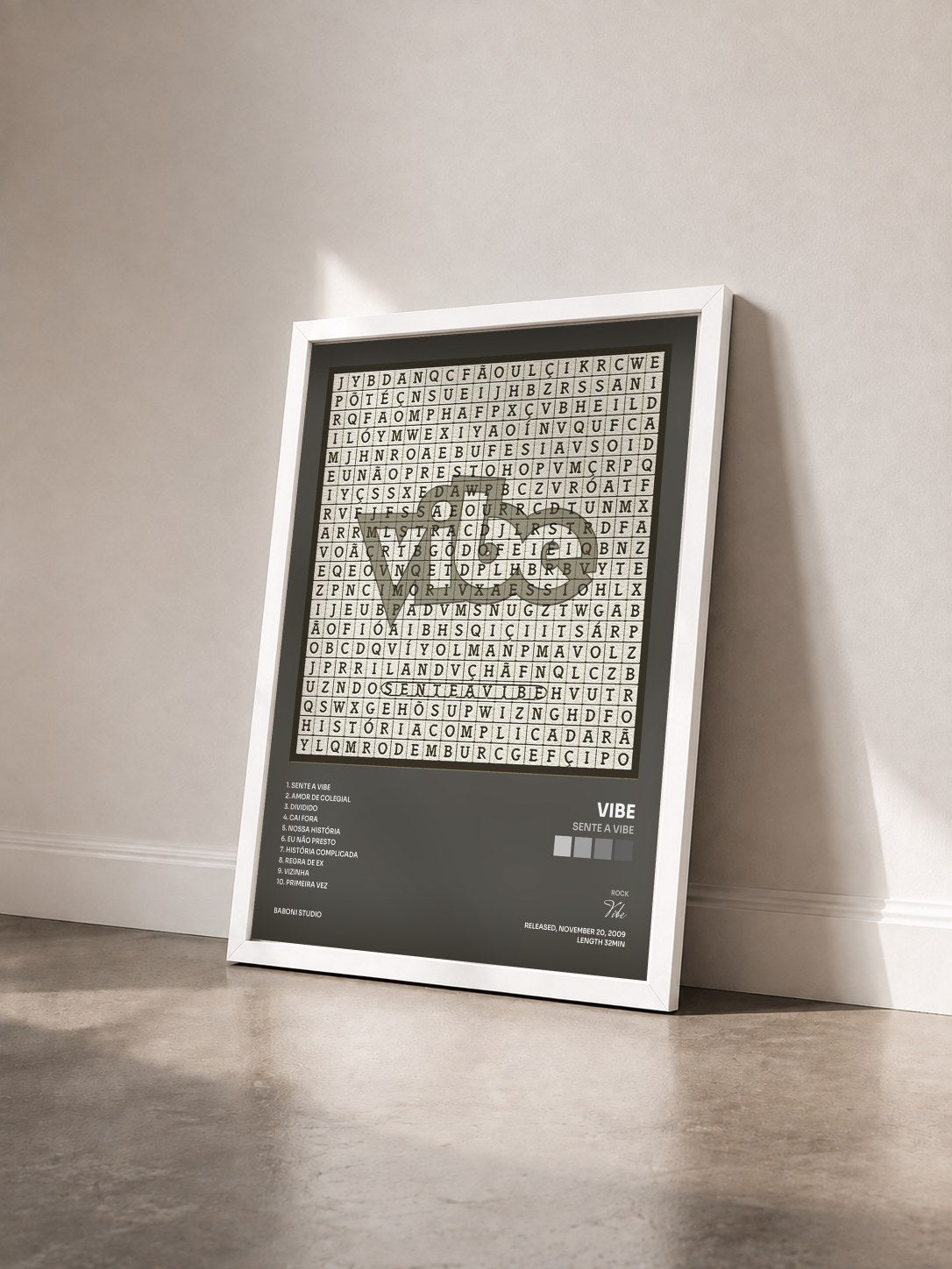 #blanc Tableau de l'album Sente a Vibe de Vibe vu de trois quarts, cadre blanc