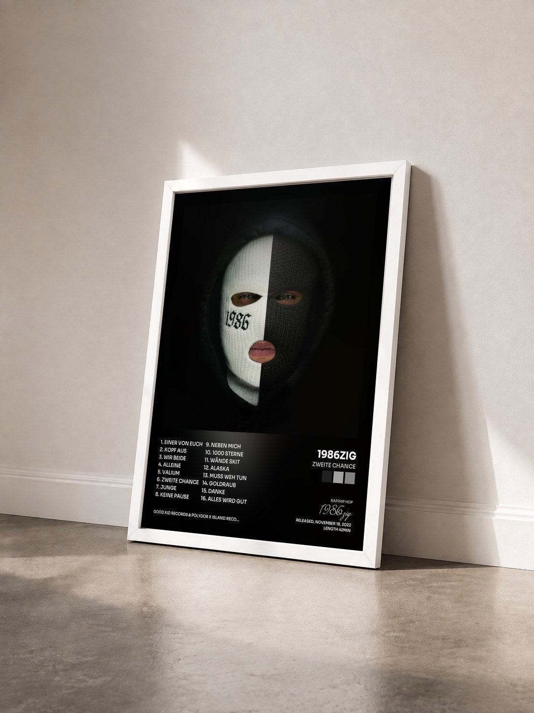 #blanc Tableau de l'album Zweite Chance de 1986zig vu de trois quarts, cadre blanc