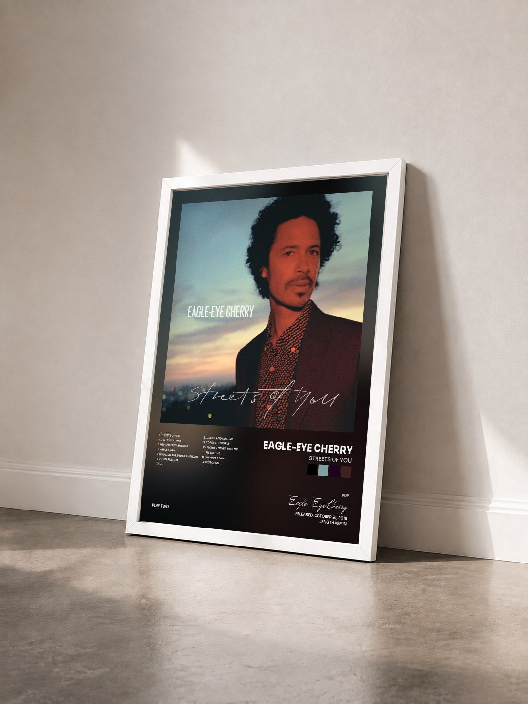 #blanc Tableau de l'album Streets of You de Eagle-Eye Cherry vu de trois quarts, cadre blanc