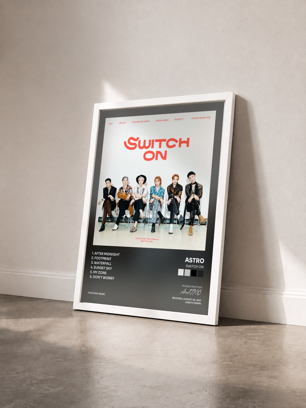 #blanc SWITCH ON by ASTRO as a framed art print seen at an angle, white frame