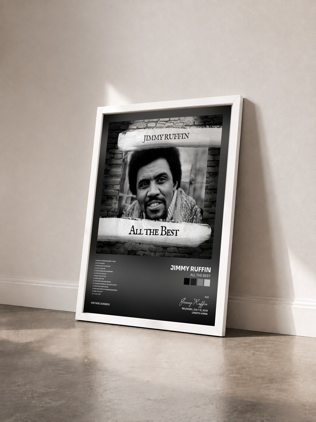 #blanc Tableau de l'album All the Best de Jimmy Ruffin vu de trois quarts, cadre blanc