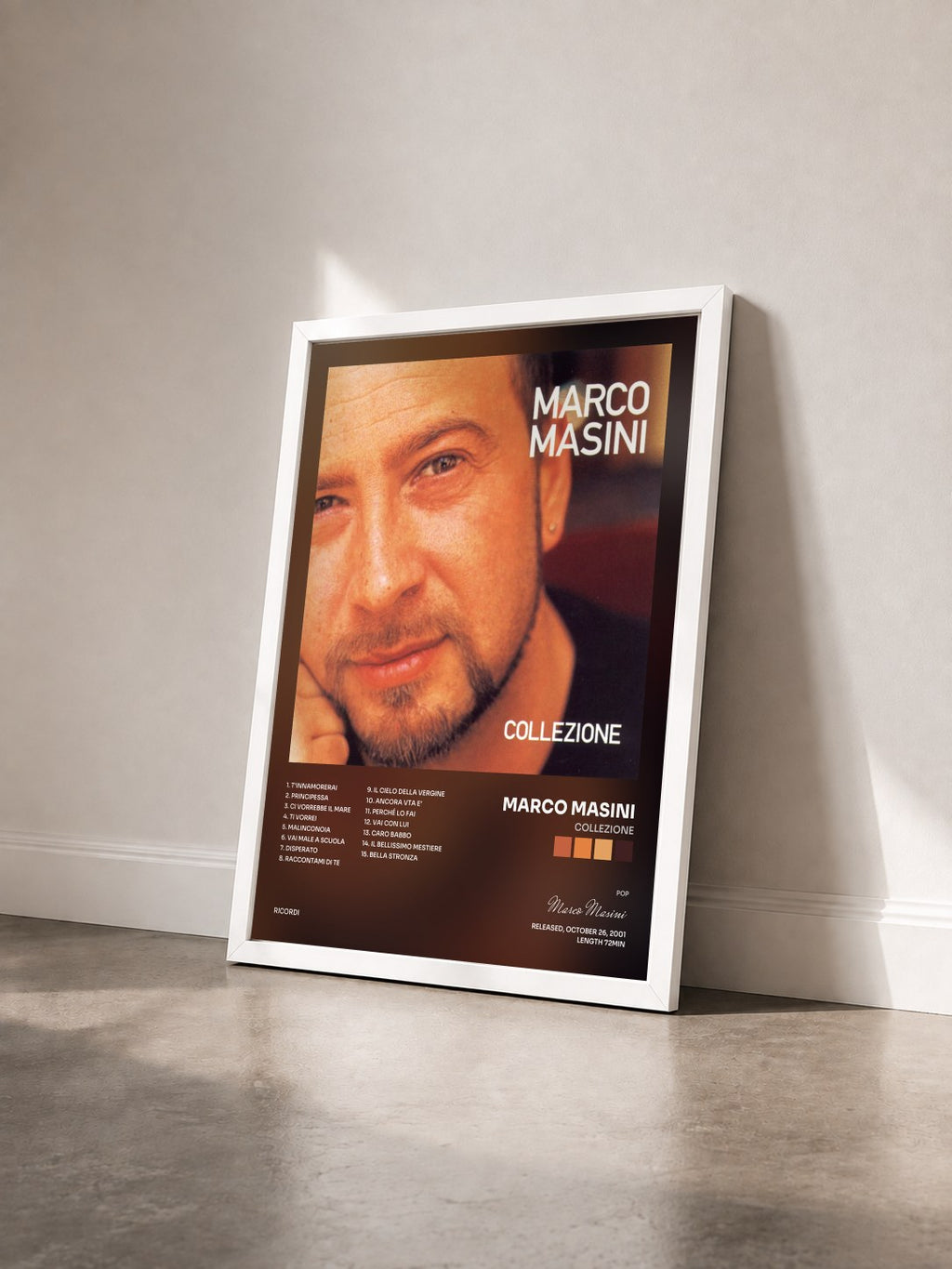 #blanc Tableau de l'album Collezione de Marco Masini vu de trois quarts, cadre blanc
