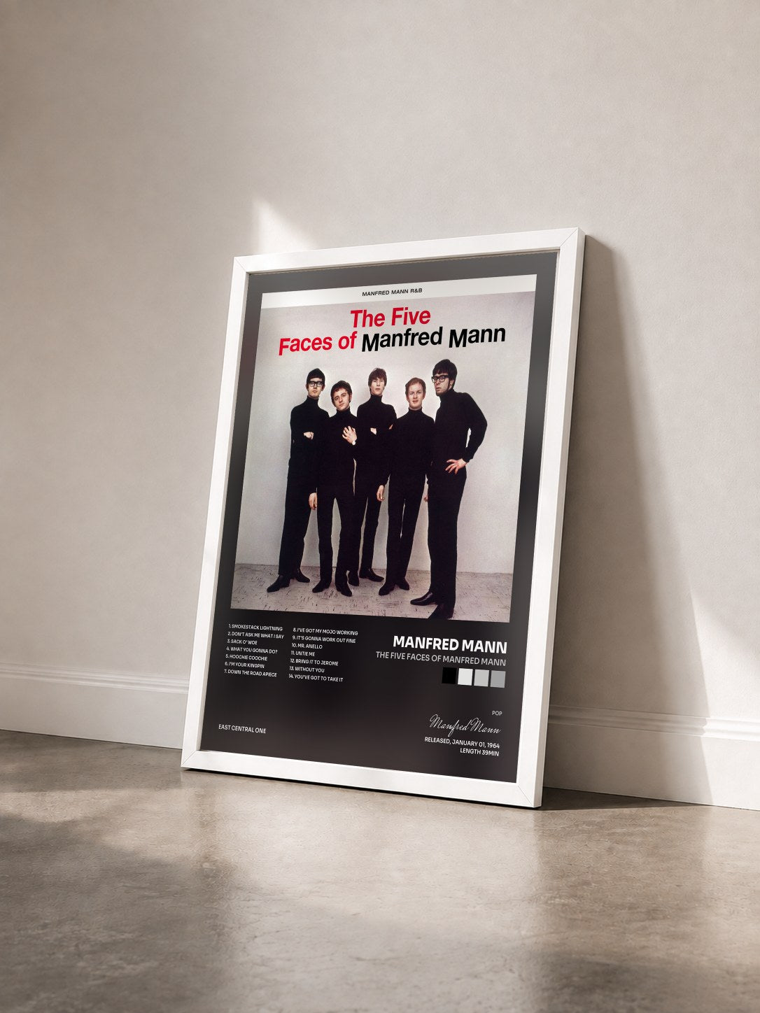 #blanc Tableau de l'album The Five Faces of Manfred Mann de Manfred Mann vu de trois quarts, cadre blanc