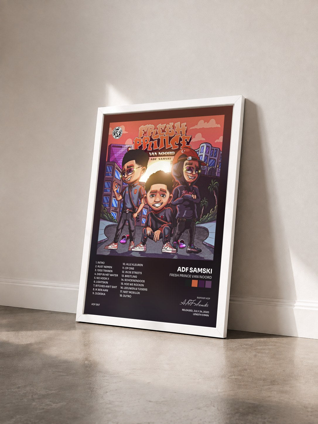 #blanc Tableau de l'album Fresh Prince Van Noord de ADF Samski vu de trois quarts, cadre blanc