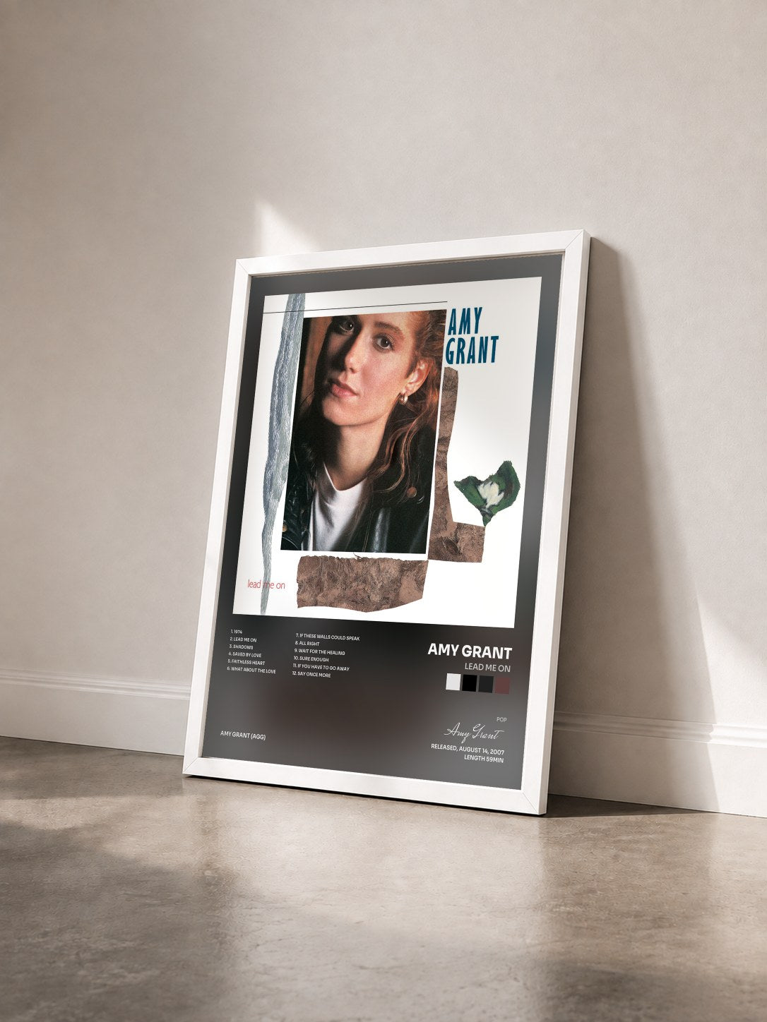 #blanc Tableau de l'album Lead Me On de Amy Grant vu de trois quarts, cadre blanc