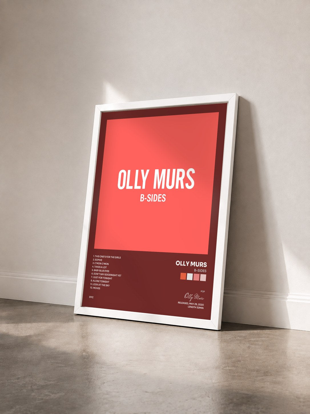 #blanc Tableau de l'album B-Sides de Olly Murs vu de trois quarts, cadre blanc