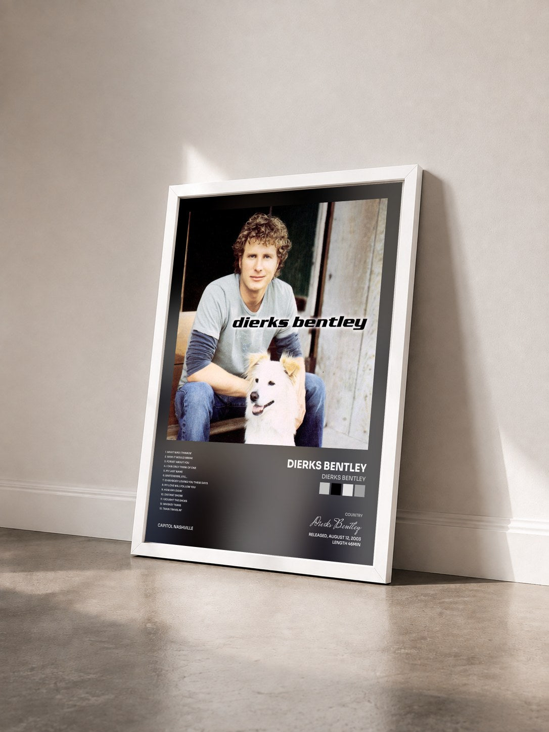 #blanc Tableau de l'album Dierks Bentley de Dierks Bentley vu de trois quarts, cadre blanc