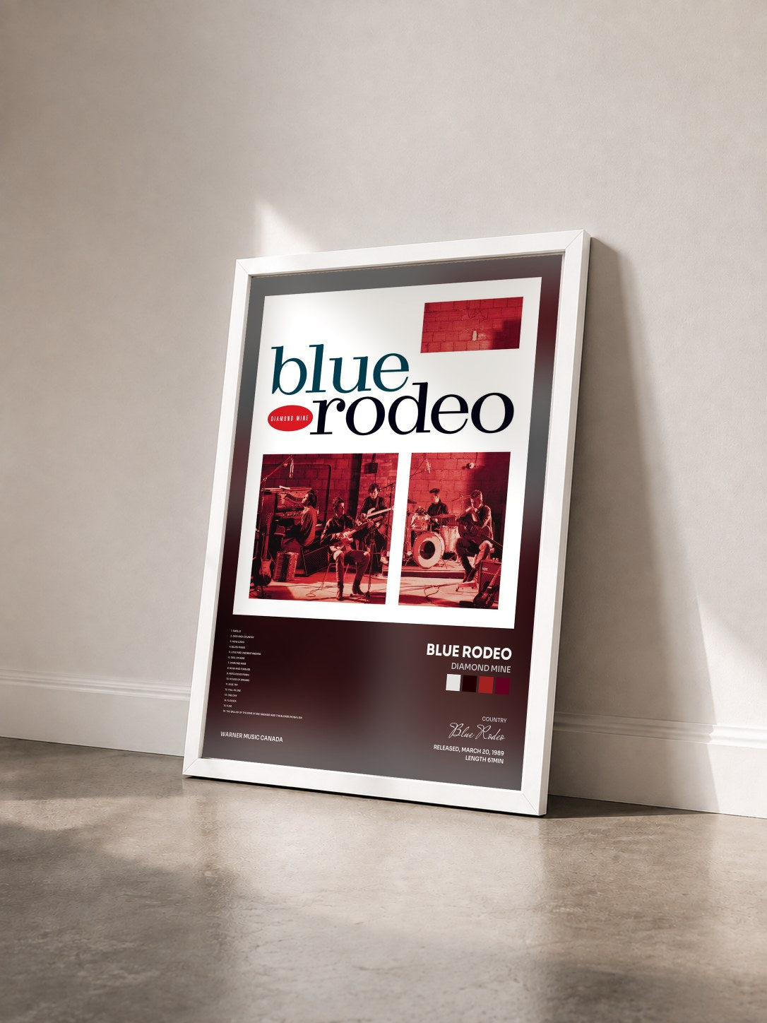 #blanc Tableau de l'album Diamond Mine de Blue Rodeo vu de trois quarts, cadre blanc