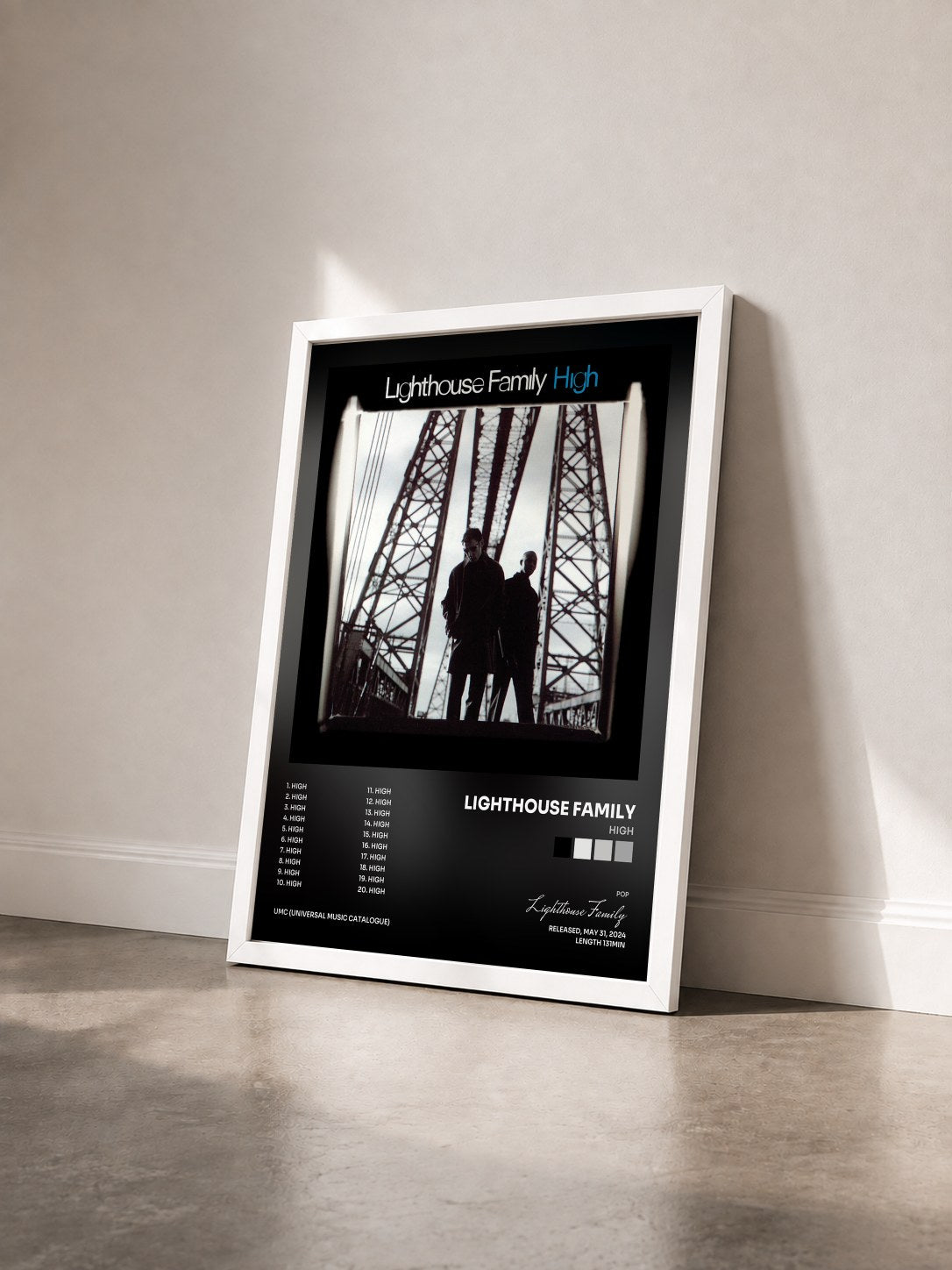 #blanc Tableau de l'album High de Lighthouse Family vu de trois quarts, cadre blanc