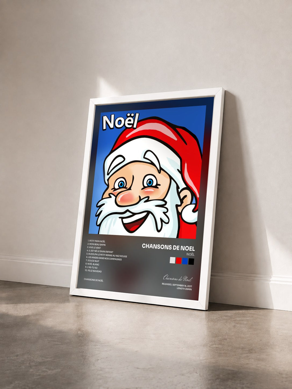 #blanc Tableau de l'album Noël de Chansons de Noel vu de trois quarts, cadre blanc