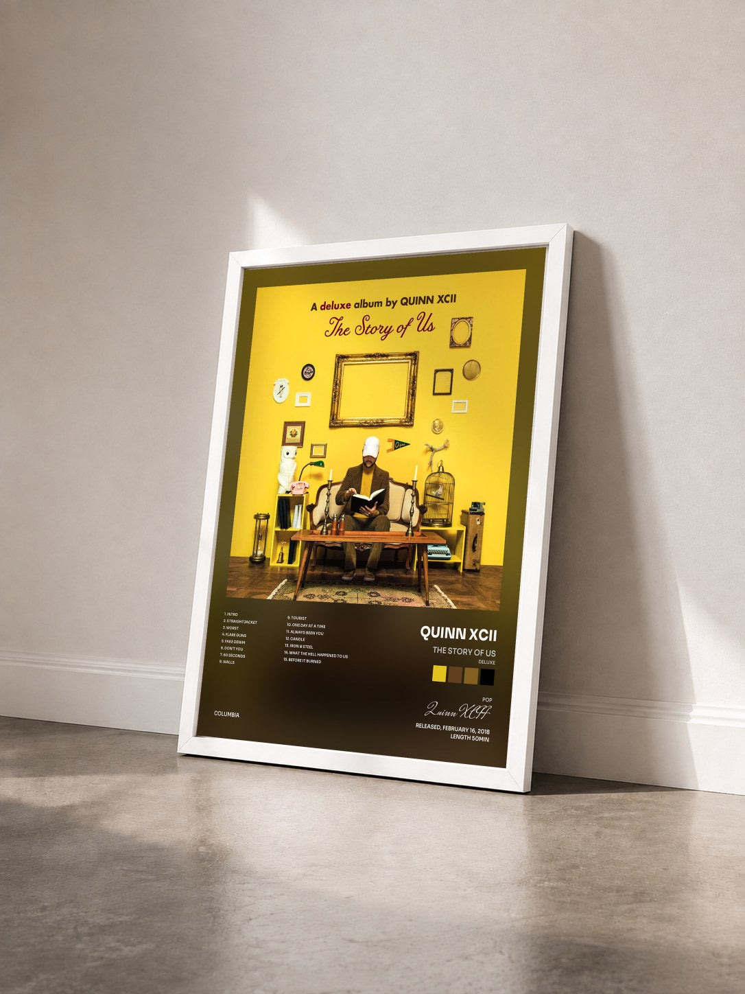 #blanc Tableau de l'album The Story of Us (Deluxe) de Quinn XCII vu de trois quarts, cadre blanc