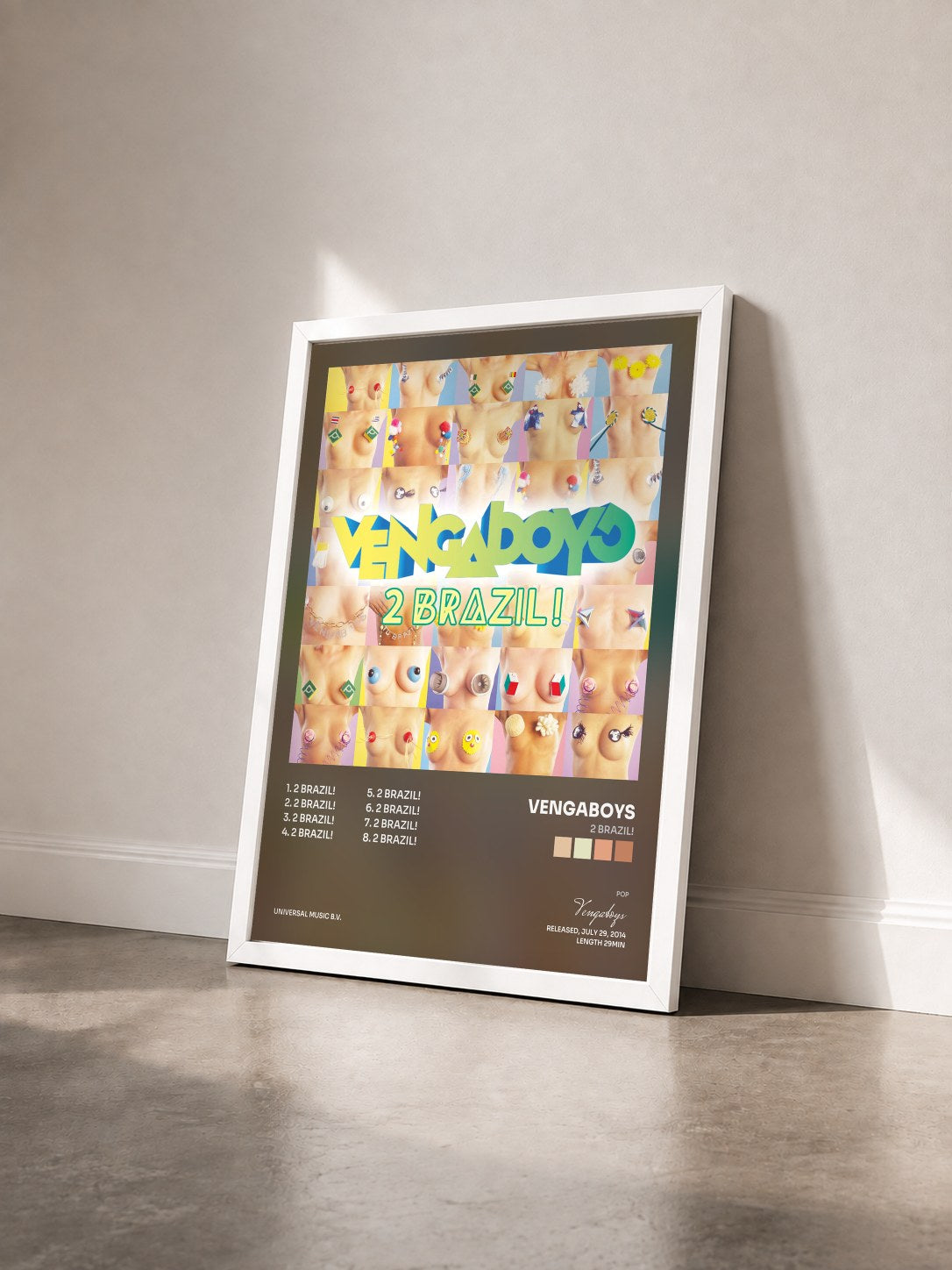 #blanc Tableau de l'album 2 Brazil! de Vengaboys vu de trois quarts, cadre blanc