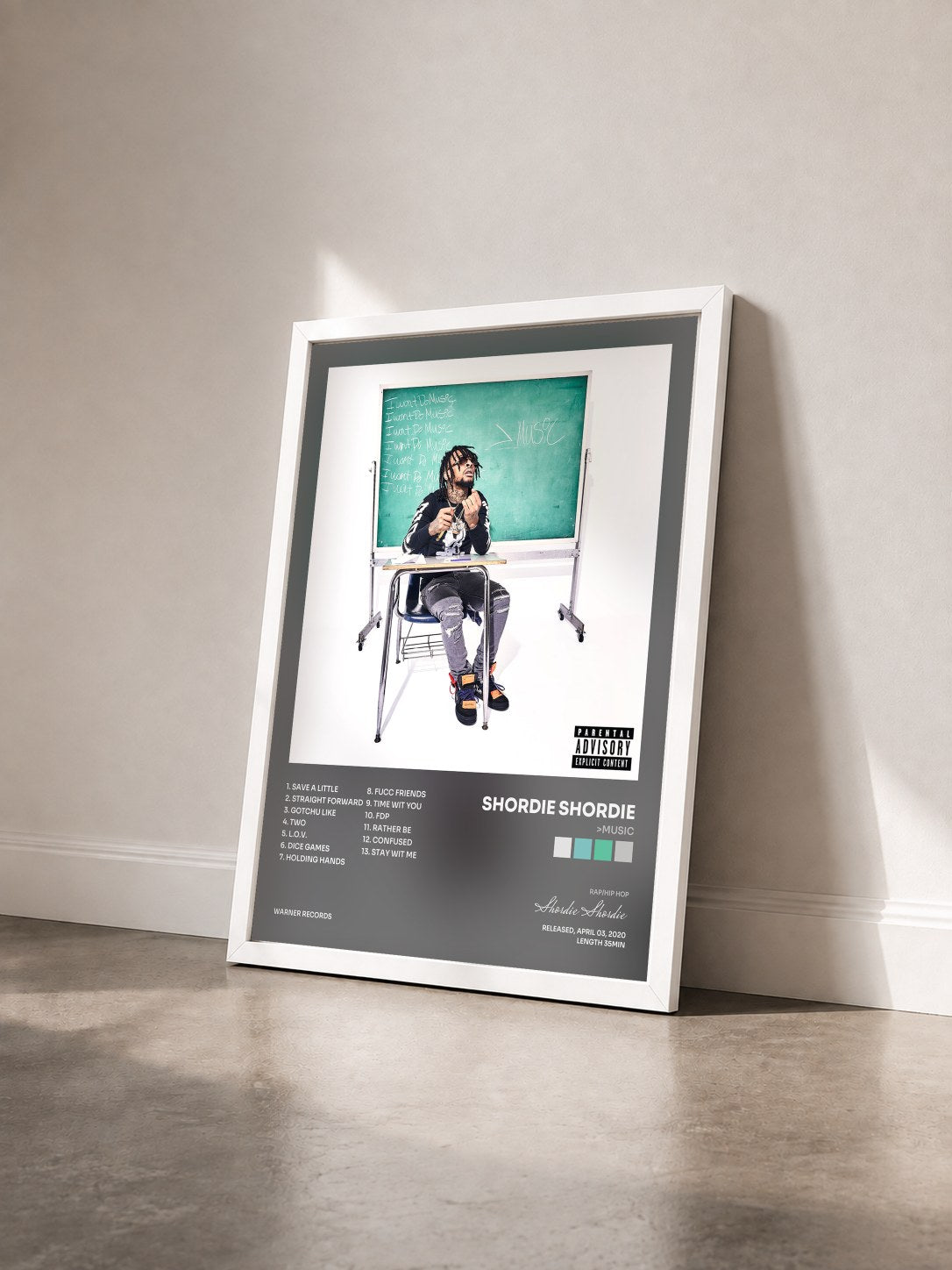 #blanc Tableau de l'album >Music de Shordie Shordie vu de trois quarts, cadre blanc