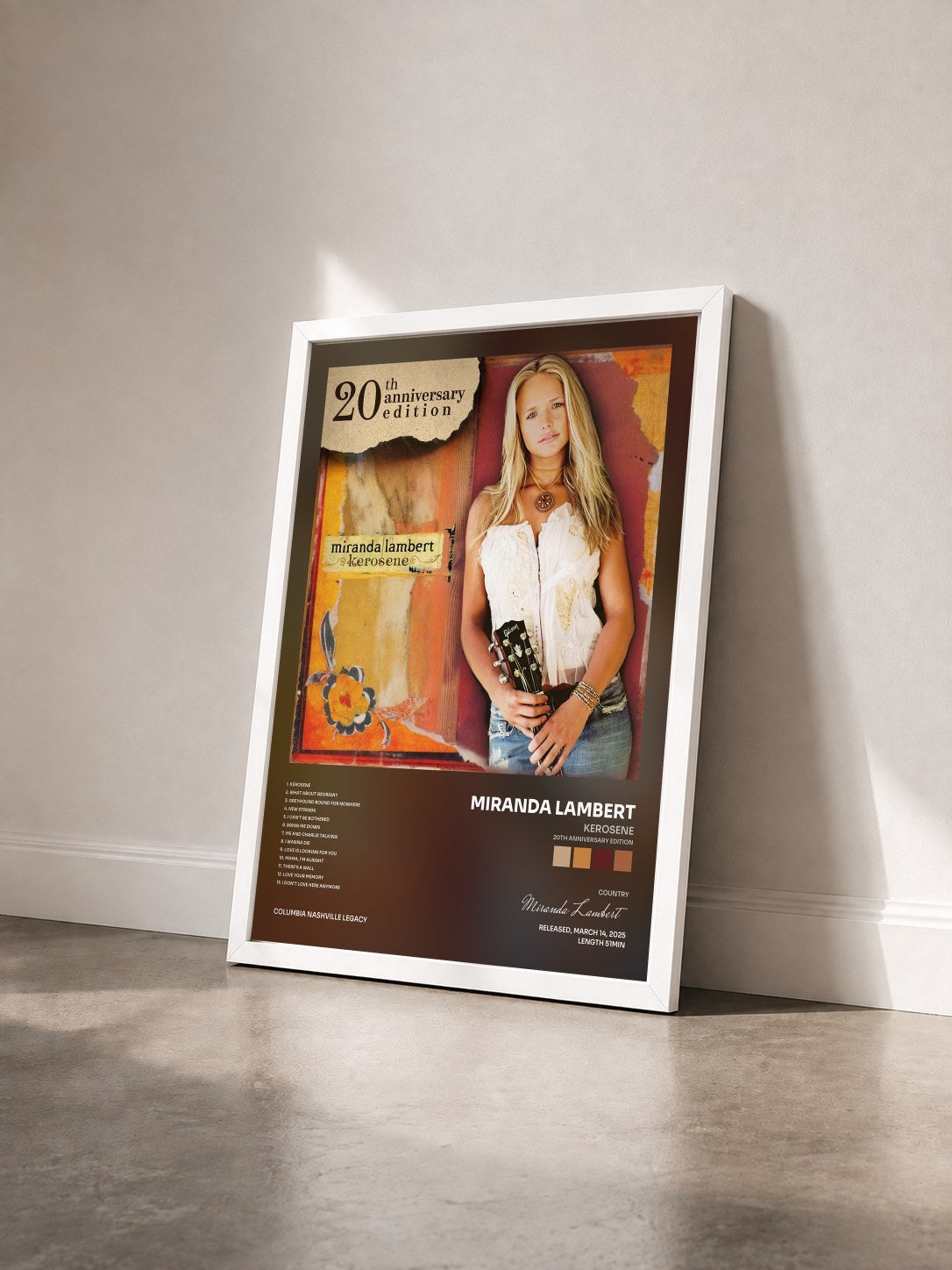 #blanc Tableau de l'album Kerosene (20th Anniversary Edition) de Miranda Lambert vu de trois quarts, cadre blanc