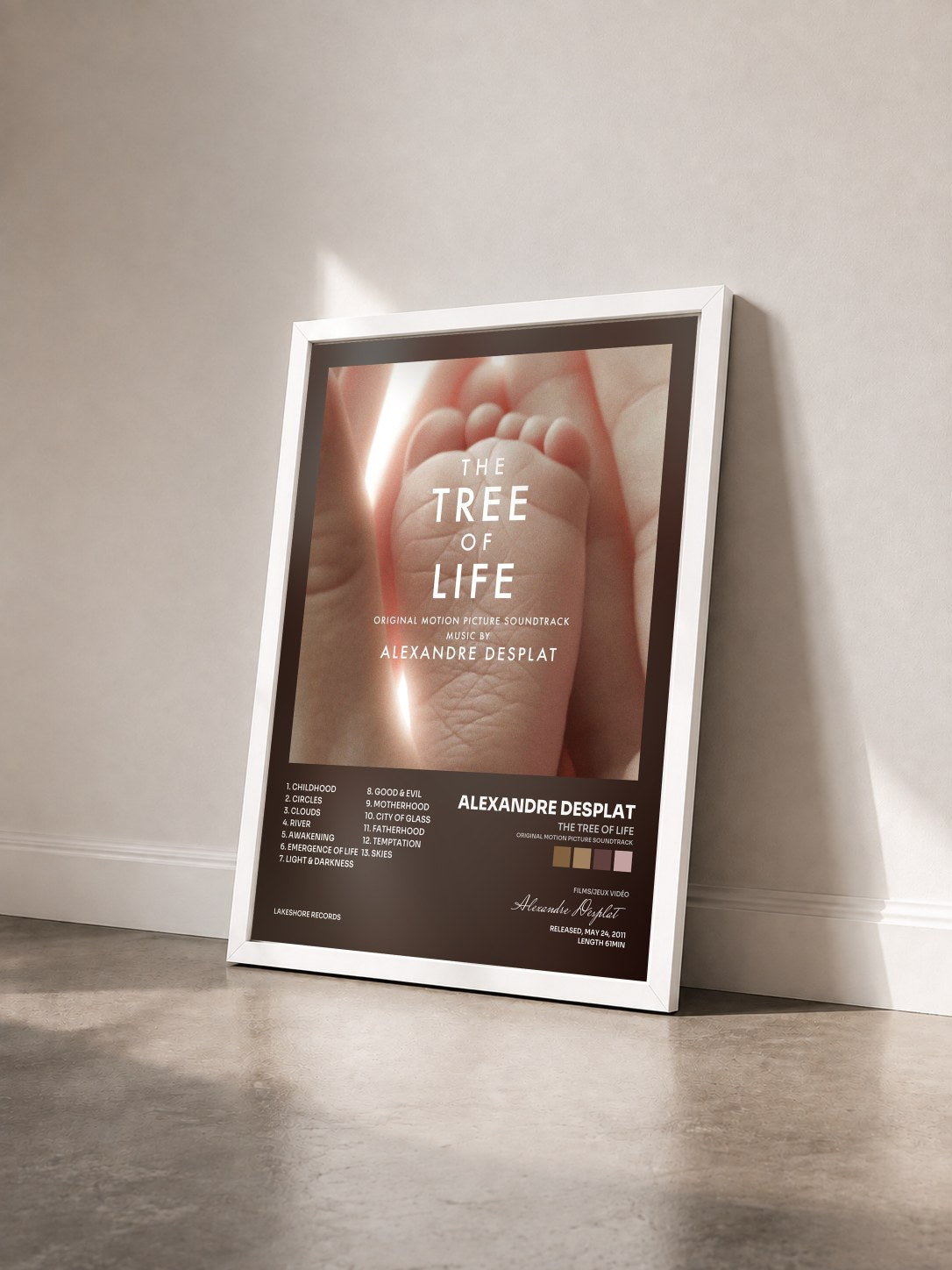 #blanc Tableau de l'album The Tree of Life (Original Motion Picture Soundtrack) de Alexandre Desplat vu de trois quarts, cadre blanc