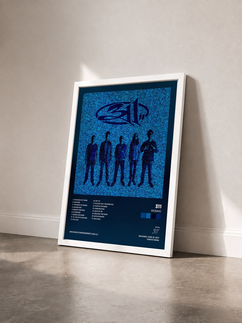 #blanc Mosaic by 311 as a framed art print seen at an angle, white frame