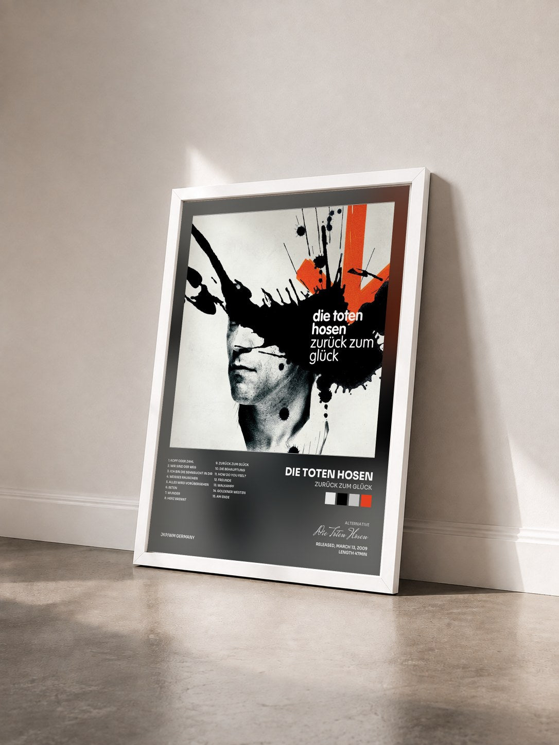 #blanc Tableau de l'album Zurück zum Glück de Die Toten Hosen vu de trois quarts, cadre blanc