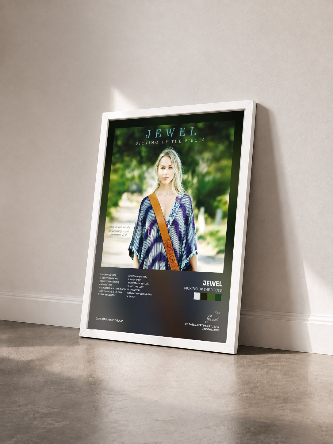 #blanc Tableau de l'album Picking Up The Pieces de Jewel vu de trois quarts, cadre blanc