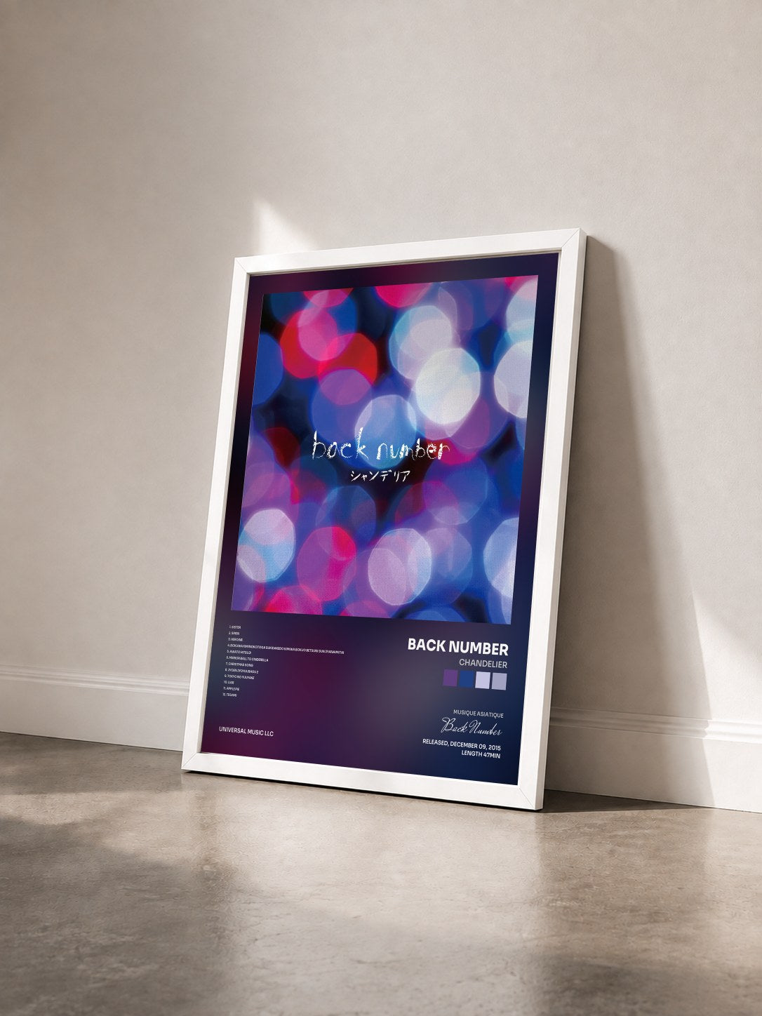 #blanc Tableau de l'album Chandelier de Back Number vu de trois quarts, cadre blanc