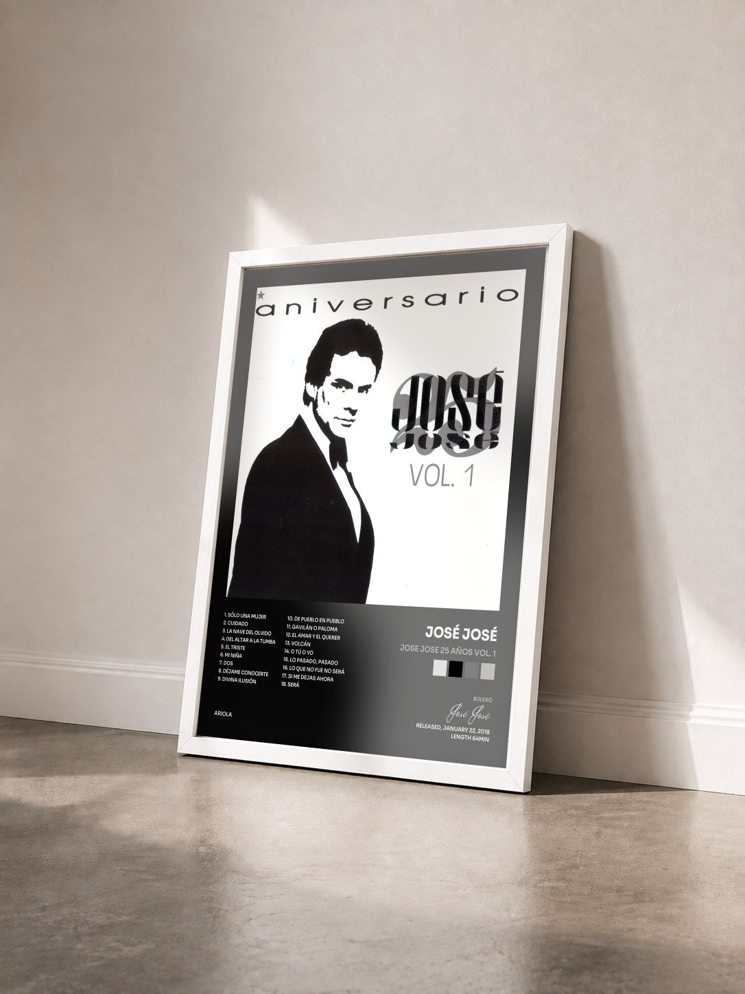 #blanc Tableau de l'album Jose Jose 25 Años Vol. 1 de José José vu de trois quarts, cadre blanc