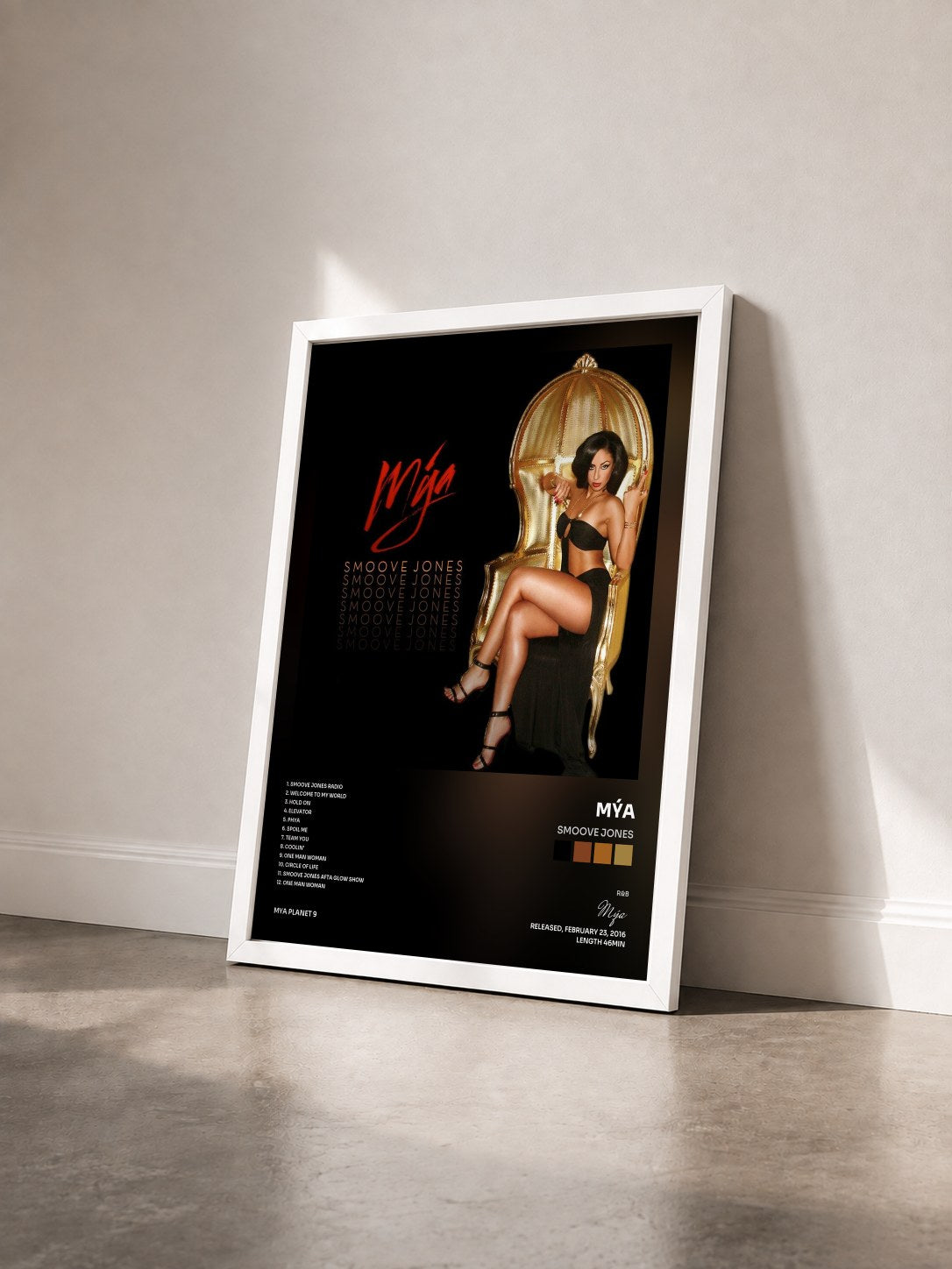 #blanc Tableau de l'album Smoove Jones de Mýa vu de trois quarts, cadre blanc
