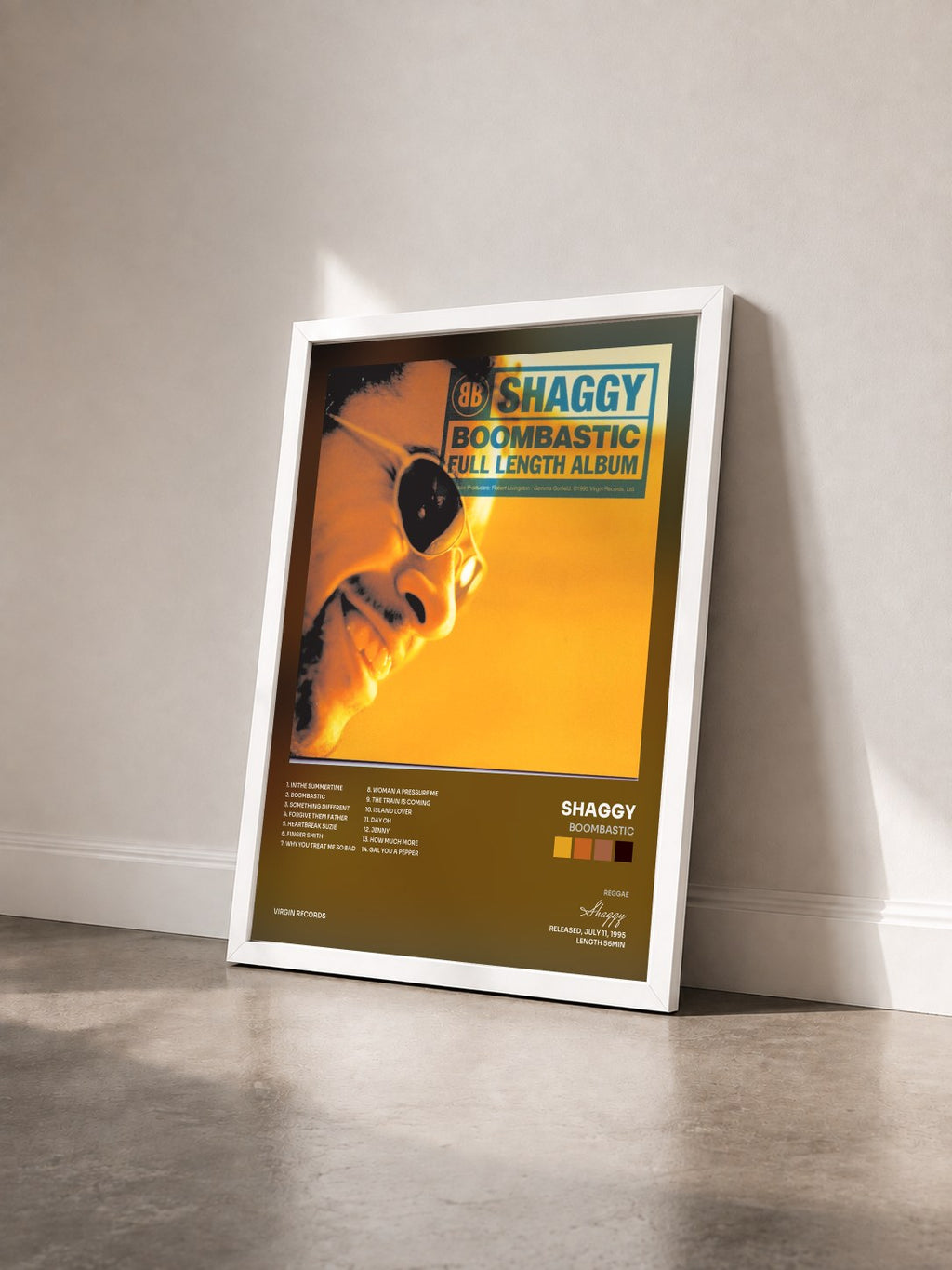 #blanc Tableau de l'album Boombastic de Shaggy vu de trois quarts, cadre blanc