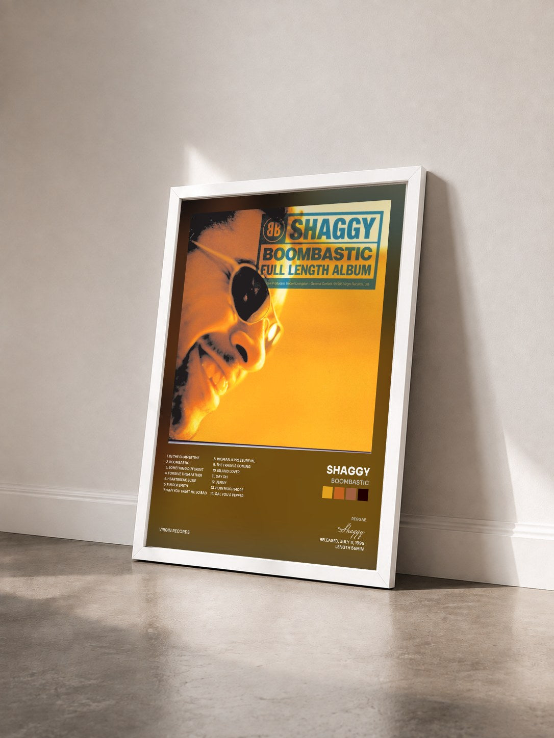 #blanc Tableau de l'album Boombastic de Shaggy vu de trois quarts, cadre blanc