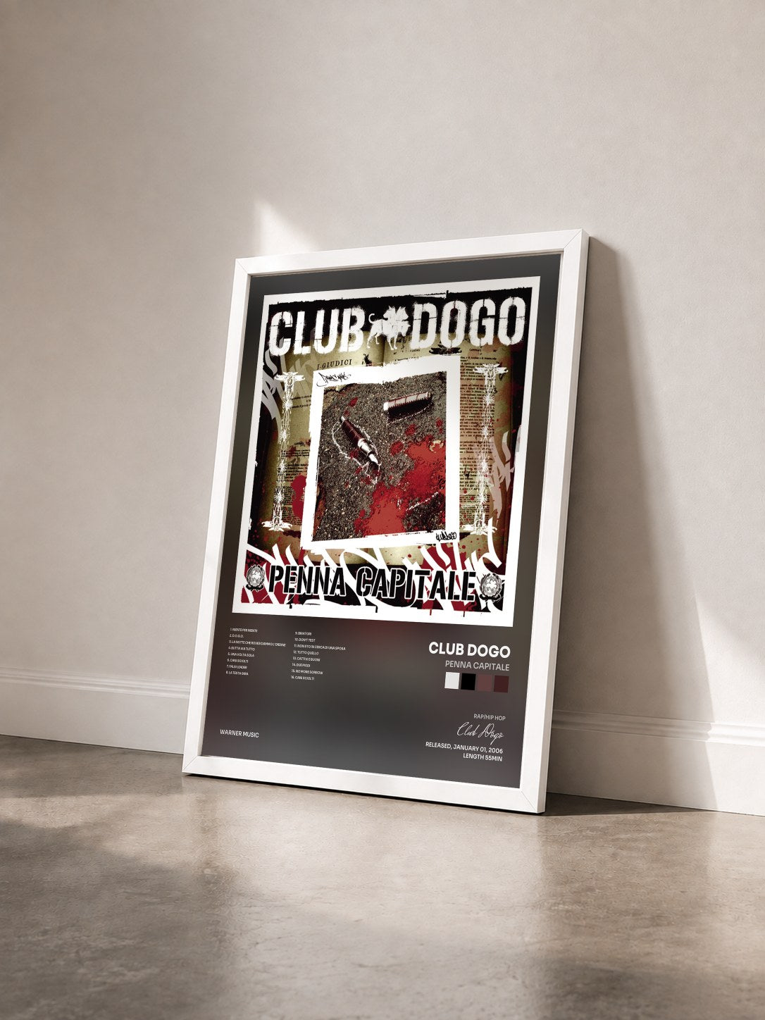 #blanc Tableau de l'album Penna Capitale de Club Dogo vu de trois quarts, cadre blanc