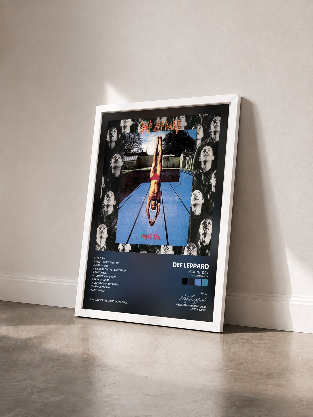 #blanc Tableau de l'album High 'N' Dry (Remastered 2018) de Def Leppard vu de trois quarts, cadre blanc