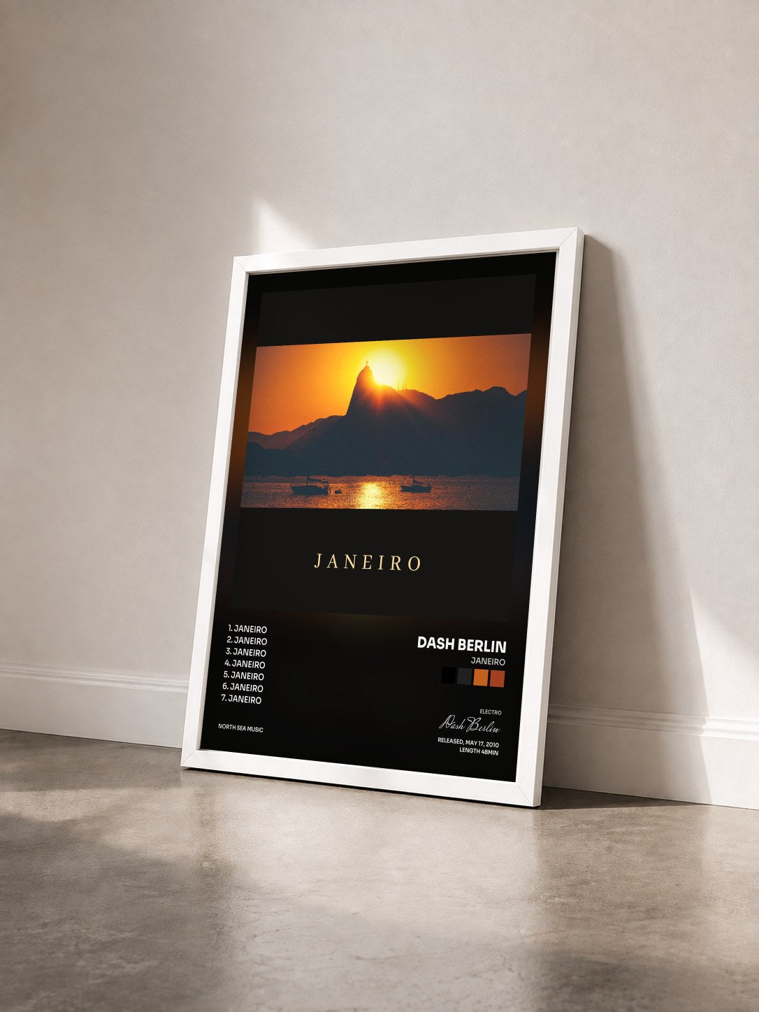 #blanc Tableau de l'album Janeiro de Dash Berlin vu de trois quarts, cadre blanc
