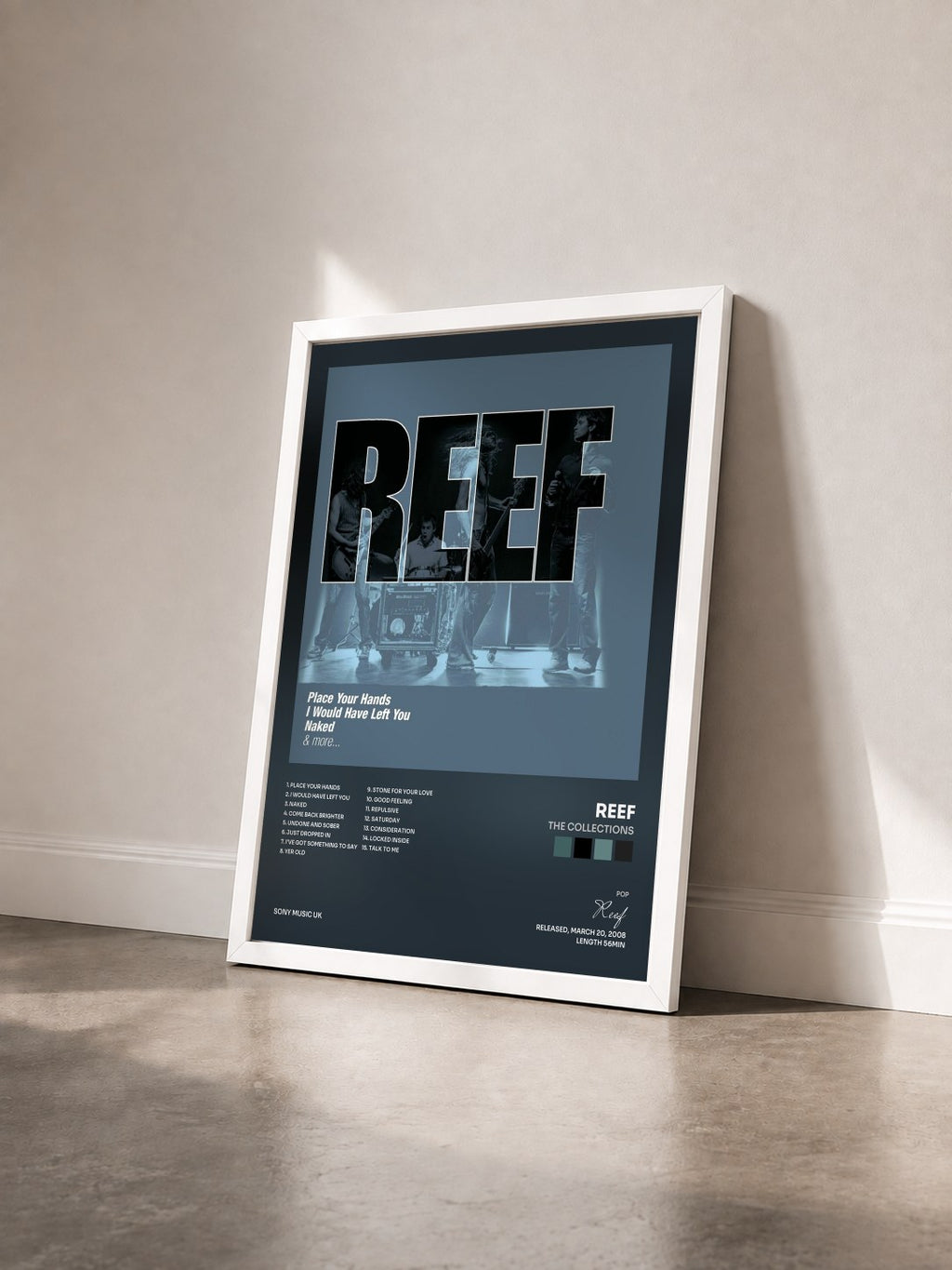 #blanc The Collections by Reef as a framed art print seen at an angle, white frame