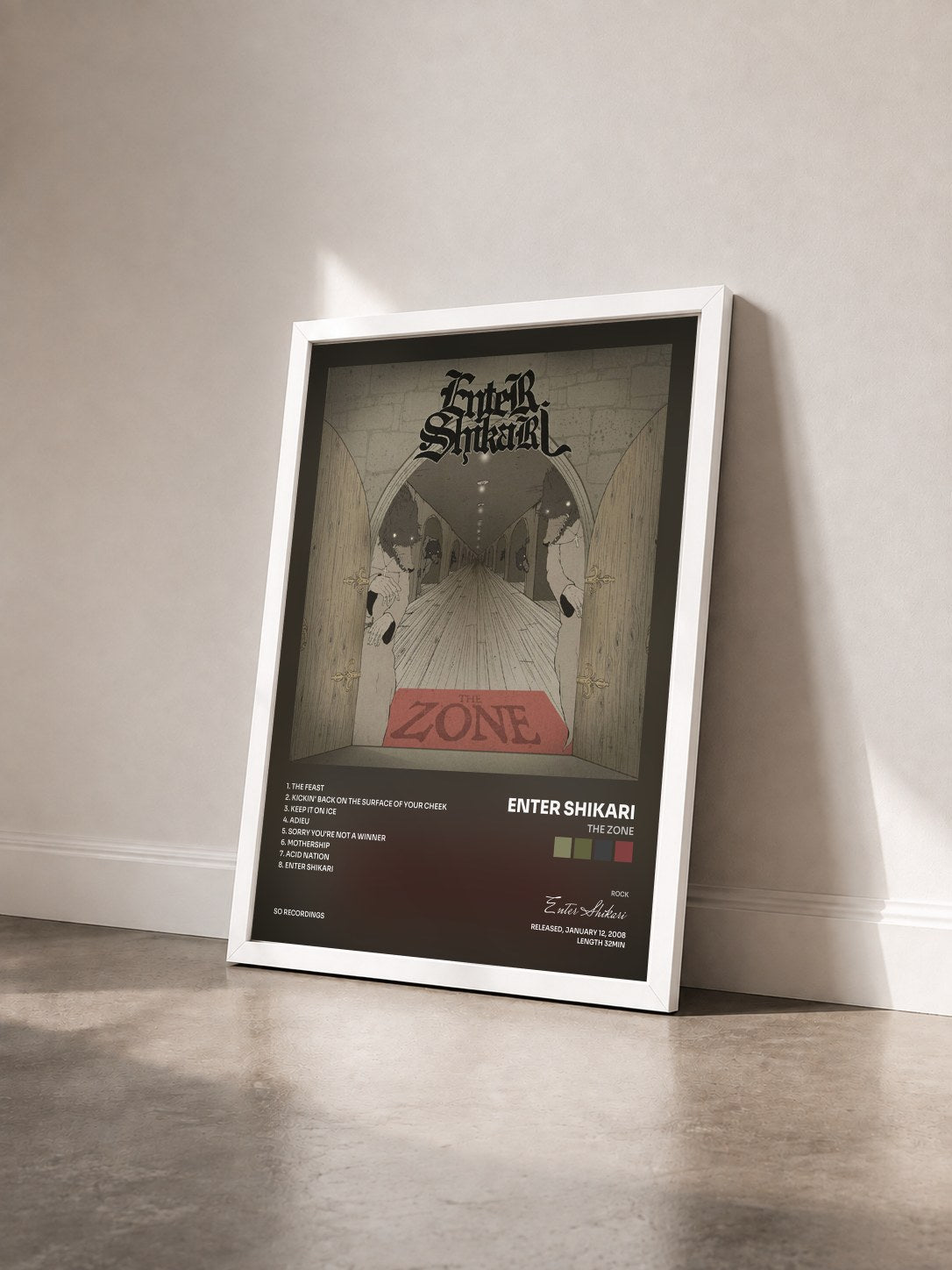 #blanc Tableau de l'album The Zone de Enter Shikari vu de trois quarts, cadre blanc